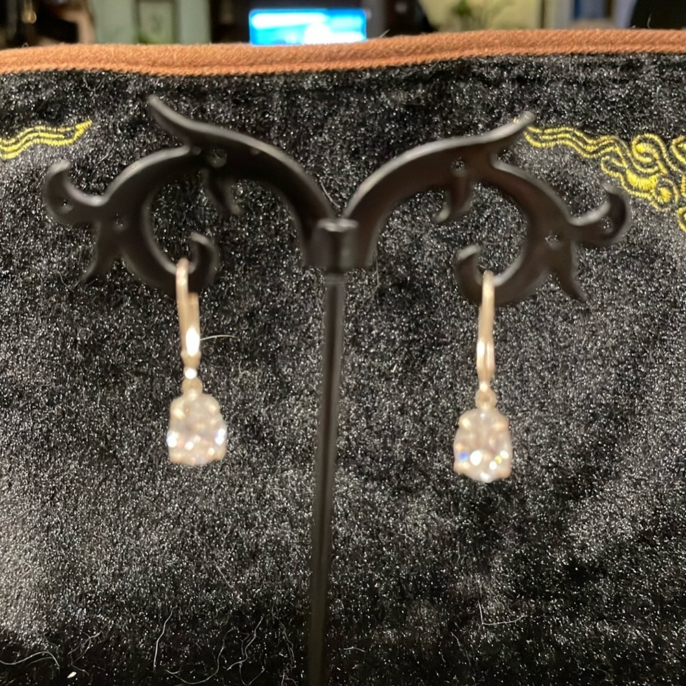 Sterling Silver and Pear Shaped Diamonique Earrings